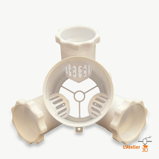 Raccord 3 voies pour tour hydroponique avec 3 pots de culture imprimé en 3D
