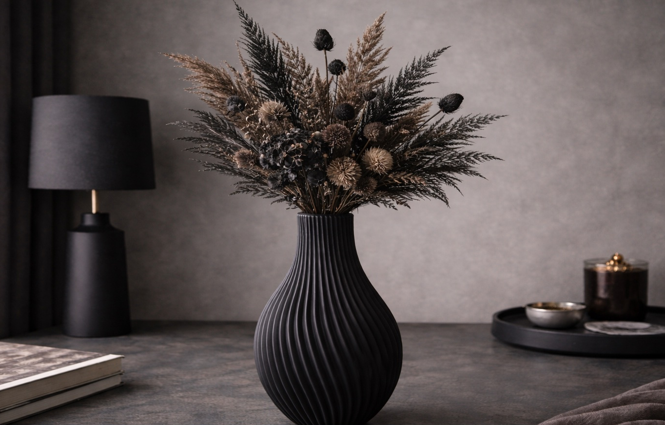Vase Japandi strié au design minimaliste imprimé en 3D